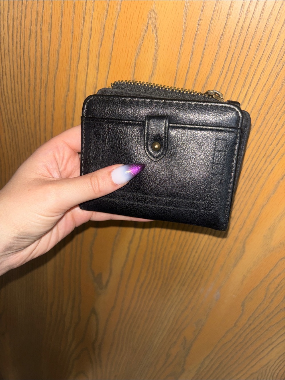 Black Leather Slim Zip Wallet